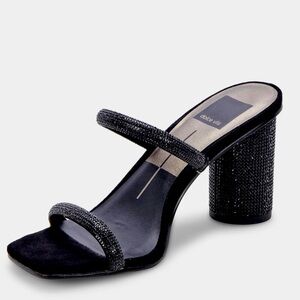 LIKE NEW Dolce Vita Noles Rhinestone Block Heel Black Strappy Sexy Diamond